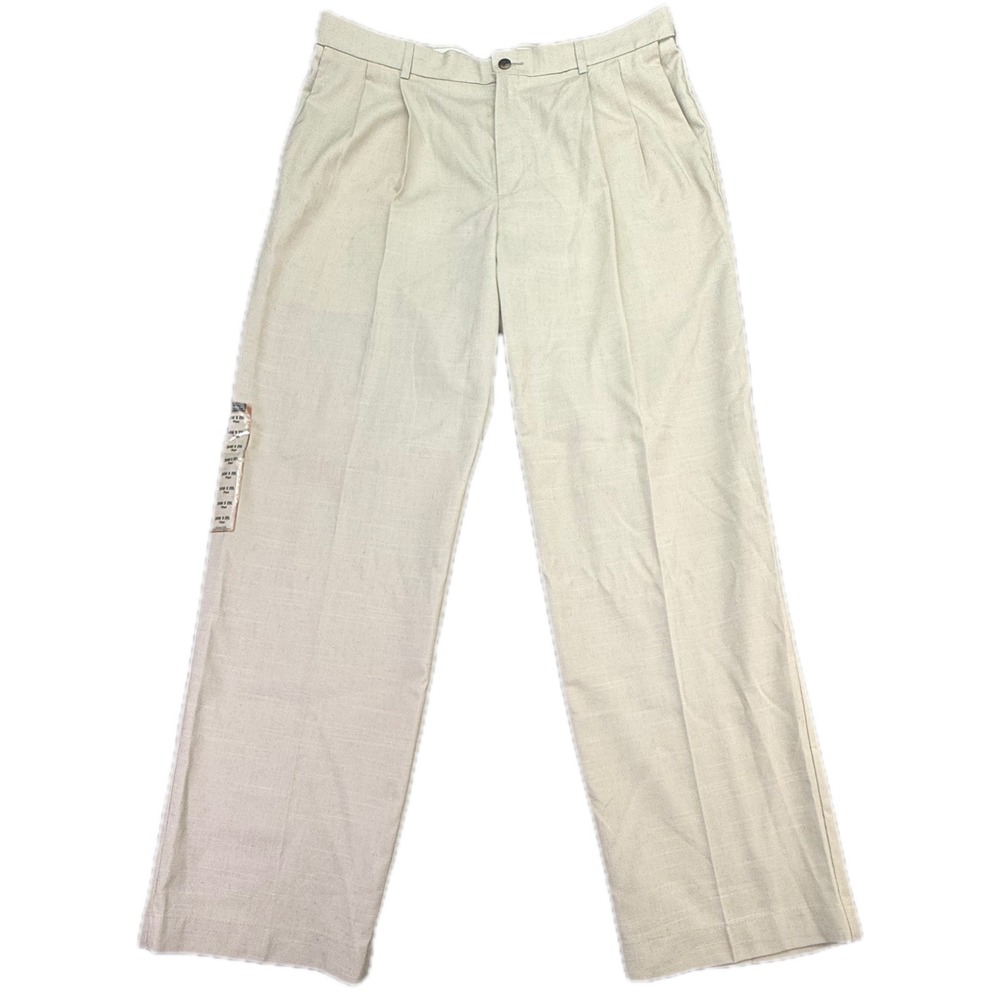 Haggar Dress Pants Mens 34x29 Natural Beige Classic Linen Blend Pleated New